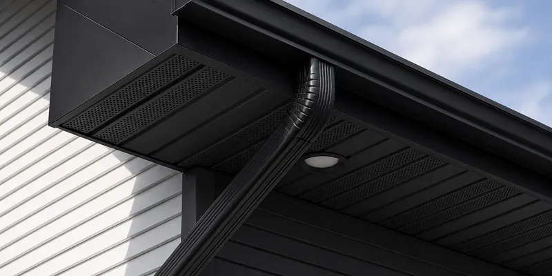 Installer inspecting the soffit and fascia at the roofline